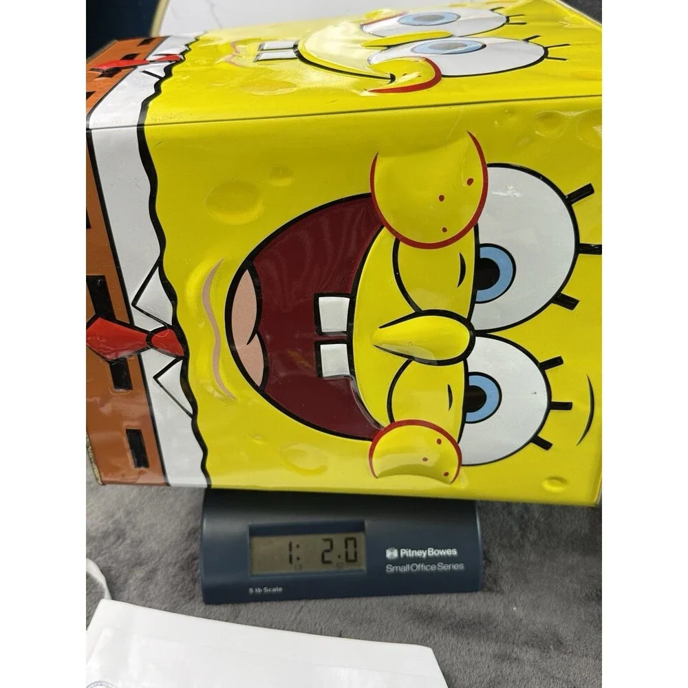 Vintage 2008 SpongeBob SquarePants Popcorn Tin Large Metal Storage Bin Decor